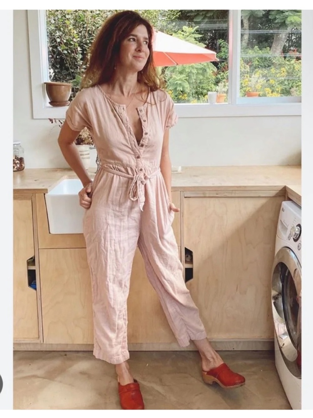 Wares by Olli Ella Light Pink Organic Cotton Short Sleeve Jumpsuit Small